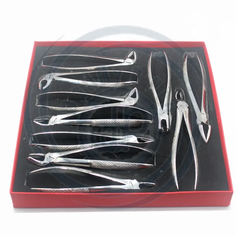 Pliers Laboratory Dental Extracting Forceps Set of 10pcs Stainless Steel Dental Instruments Dental Pliers for Dentist with Tool