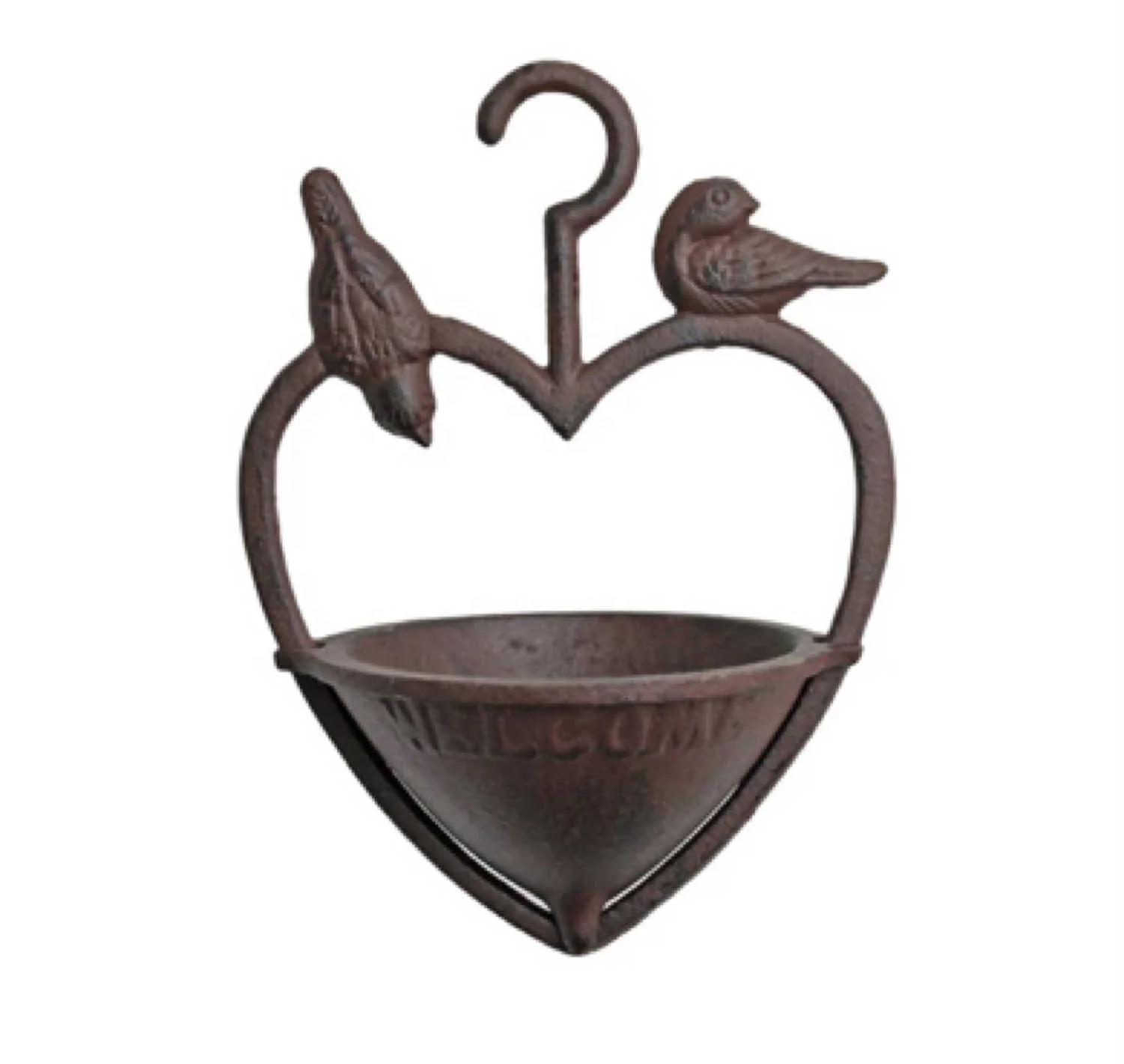 Exclusive Quality Round Shape Wall Mounted Solid Iron Bird Bath with heart shape rod hanger for Home and Garden Decoration