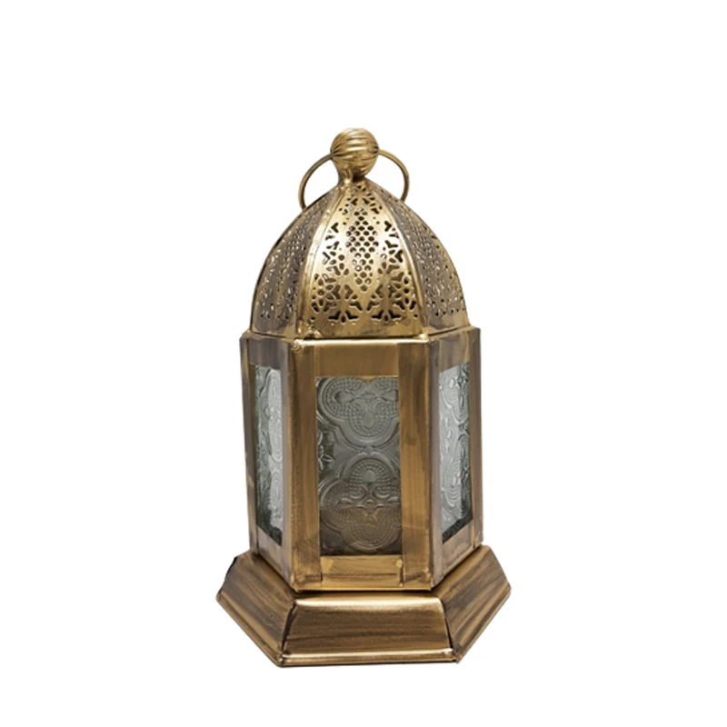 Wedding Decorative Glass & Iron Promotional Moroccan Lantern With T-Light Holder Large Size Gold Colour for Home Decoration
