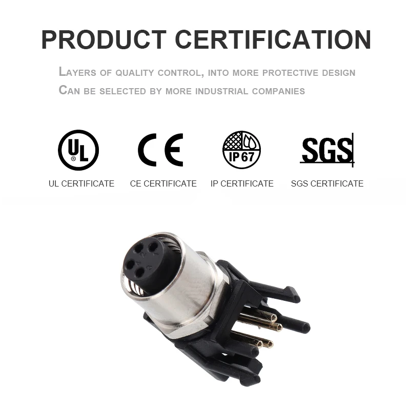 M8 panel mount plastic connector solder type waterproof IP67 3pin 4pin male female angle 90 degrees M8 pcb connector