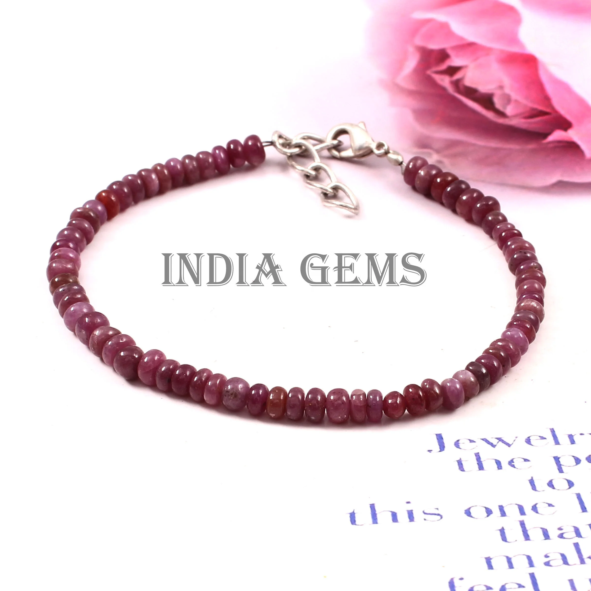 Natural Ruby Bracelet Beaded Gemstone Rondelle 925 Silver Jewelry Bracelet Ruby Gems Healing Stone Adjustable Bracelets Gift