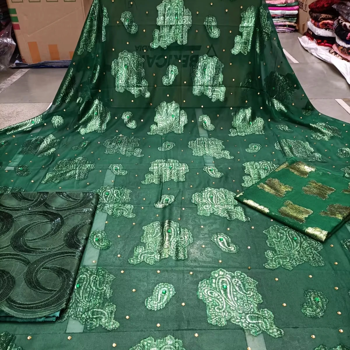 Hot Selling Faransawi Wedding Dress High Quality Multicolor Printed CRYTAL STONES Dirac Somali Silk Fabric Wholesale Order