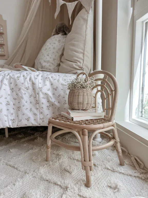 WholeSale Wedding Props Birthday Event Boho Kids Beach Party Rattan Chair Baby Children Wooden Kids Woven Dining Chair