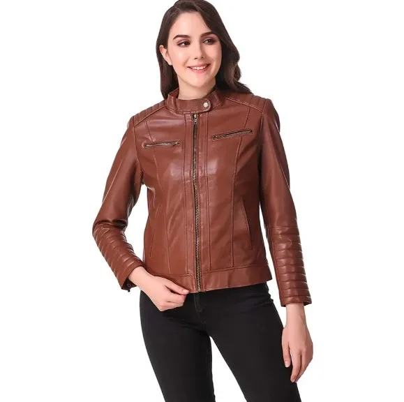 women leather jackets for ladies fashion new arrival customized genuine sheepskin leather pu leather jackets OEM services