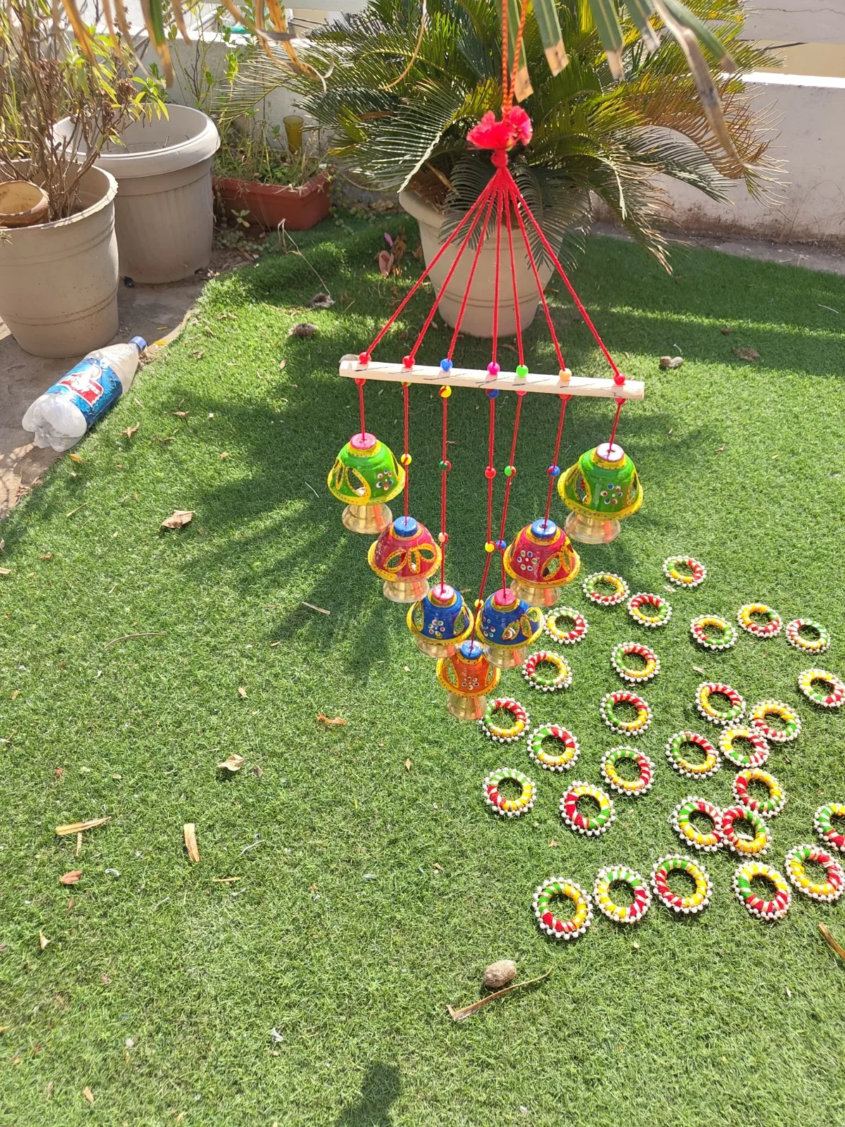 Boho Garden Hanging Bell Wind Chime Dream Catcher MultiColor Beaded Bell Wind Chime for Indoor Outdoor Sun Moon Star Themed Gift