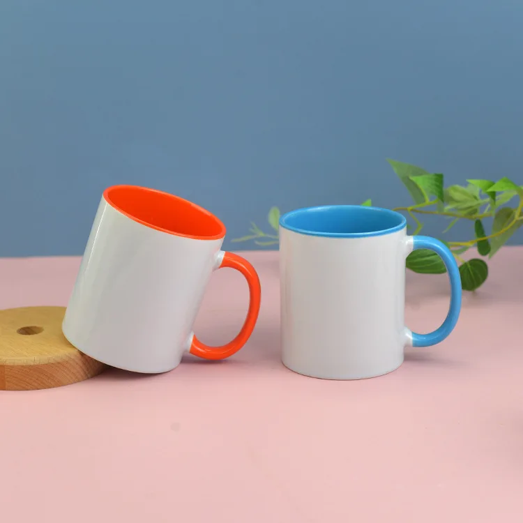 Hot sale heat transfer coated ceramic mug color handle custom wholesale mug sublimation blank 11oz white mug