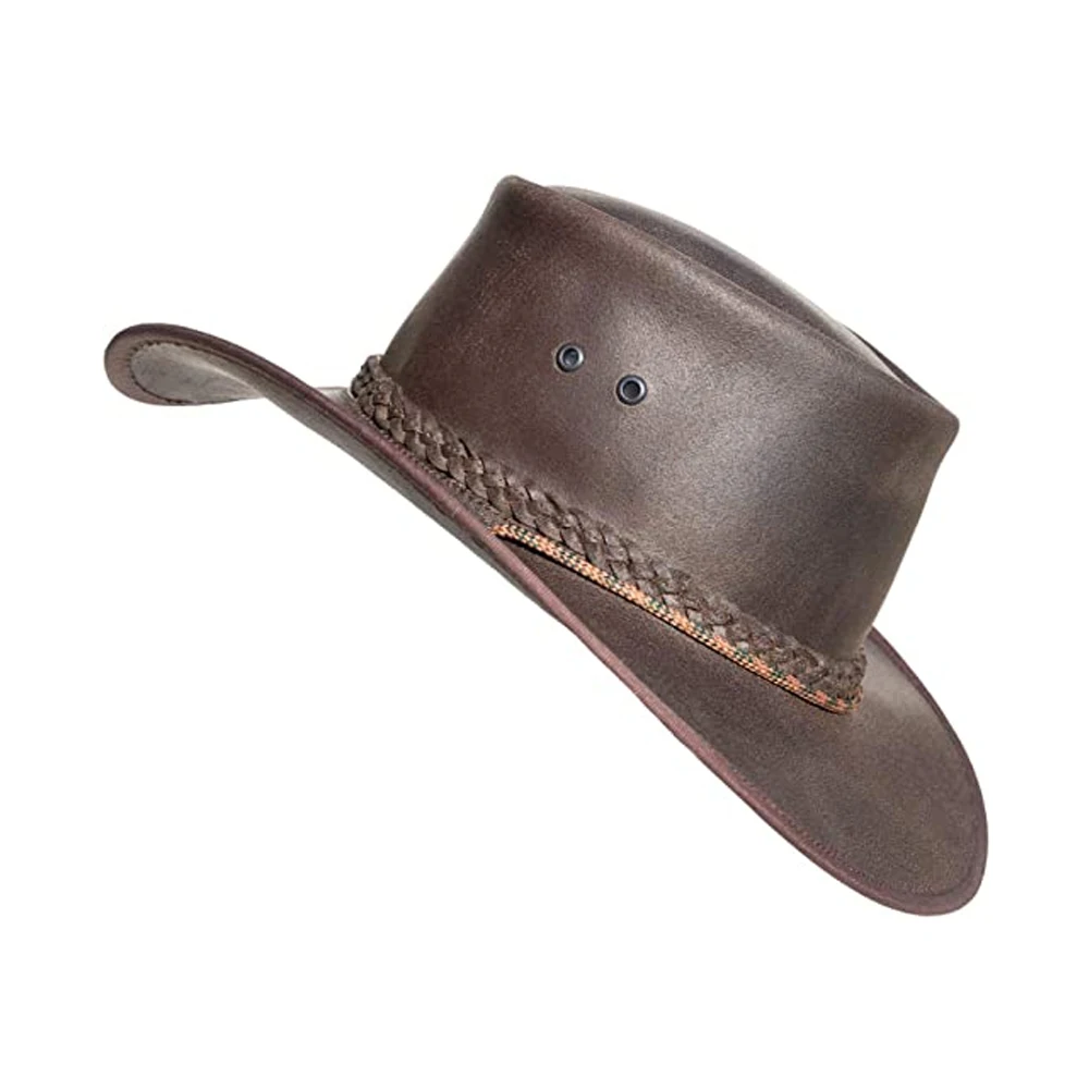Best selling latest design custom color Genuine cow hide leather hats new fashion leather cowboy hat for sale