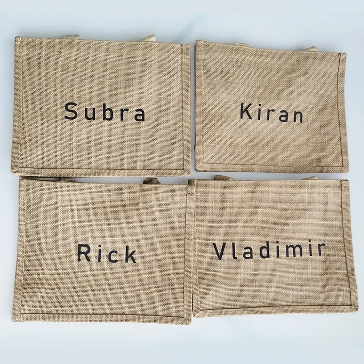 Персонализированная маленькая сумка из джутовой мешковины с индивидуальным логотипом, не минимальная рекламная сумка для покупок с пользовательской печатью