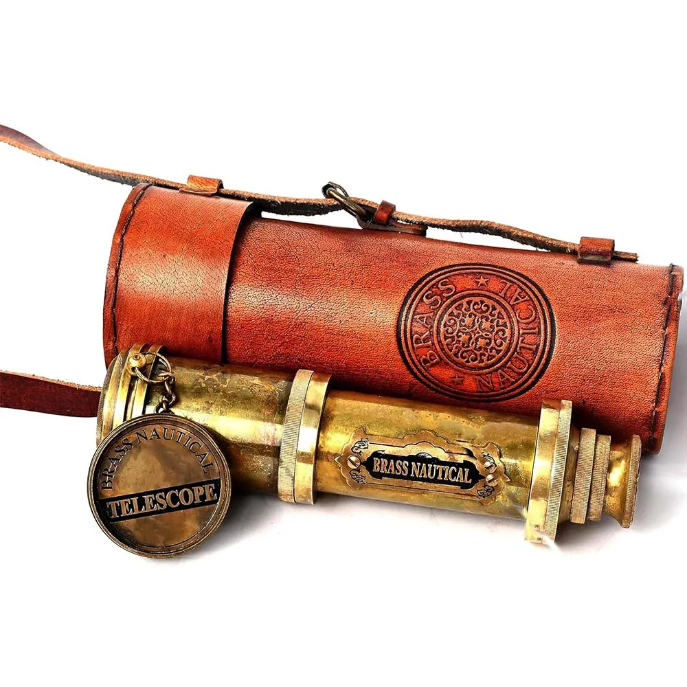 Nautical Brass Working Telescope with Wooden Tripod Double Barrel Spyglass Telescope Vintage Matime Steampunk Present