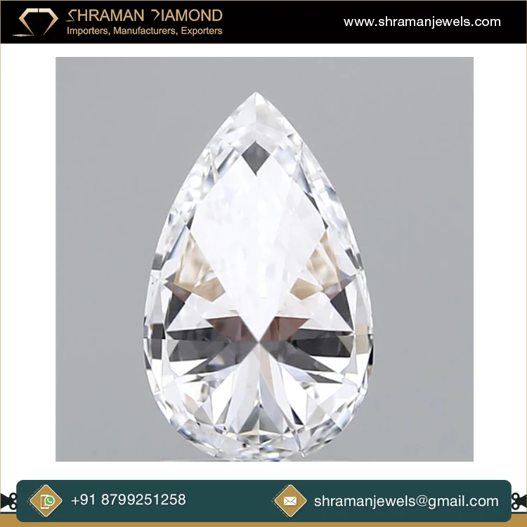 Indian Exporter of 2 CTS G Color VS2 IGI Certified Pear Cut Lab Grown Loose Diamonds for Pendant Necklace Jewelry