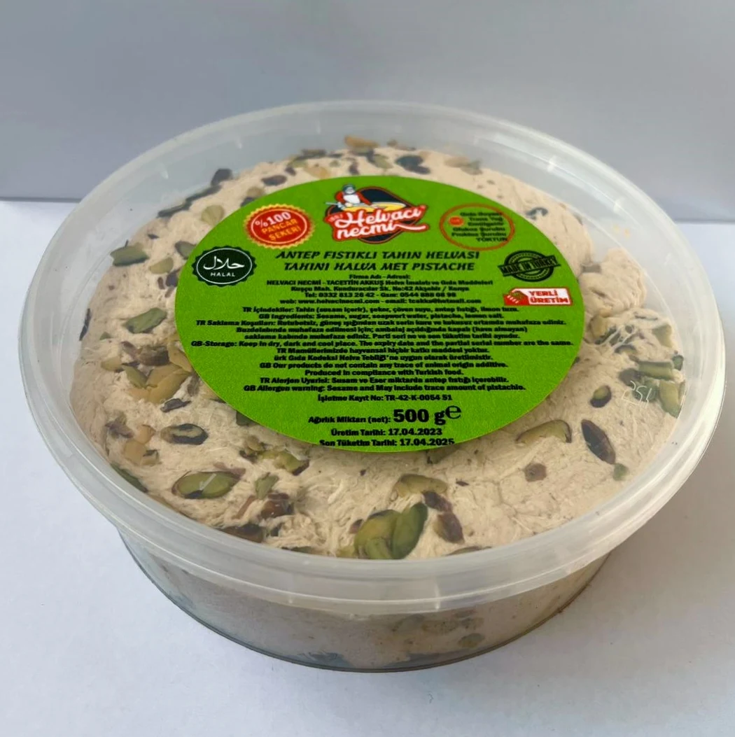 TAHINI HALVA WITH PISTACHIO 500 gr Premium Quality Turkish Tahini Halva Does not contain preservatives and additives