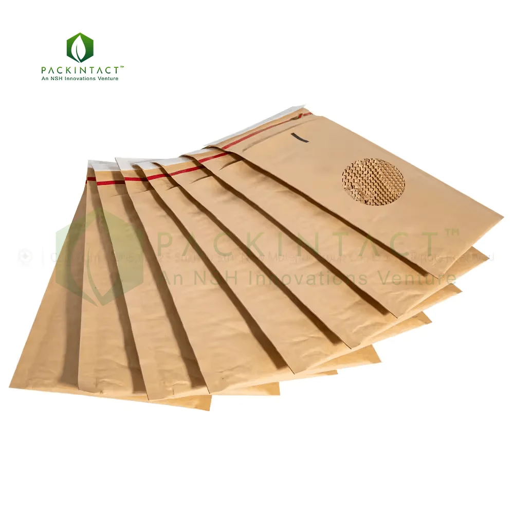 PackIntact Custom Logo Large Size 100% Recycled Biodegradable Natural Kraft Paper 9x6 Inches Honeycomb Padded Envelopes