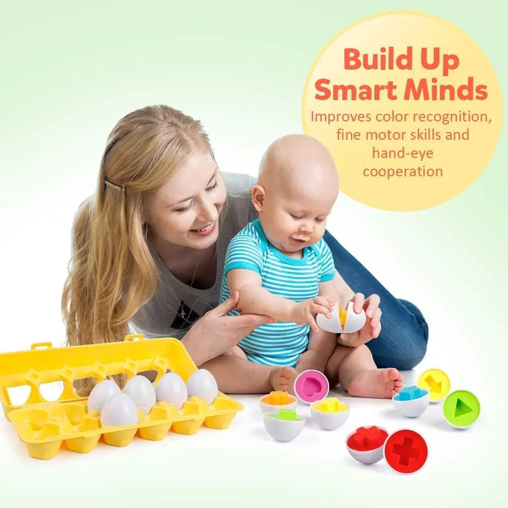 2024 Best Gifts Matching Eggs 12 pcs Set Color & Shape Recoginition Sorter Puzzle for Toddlers Easter Travel Game