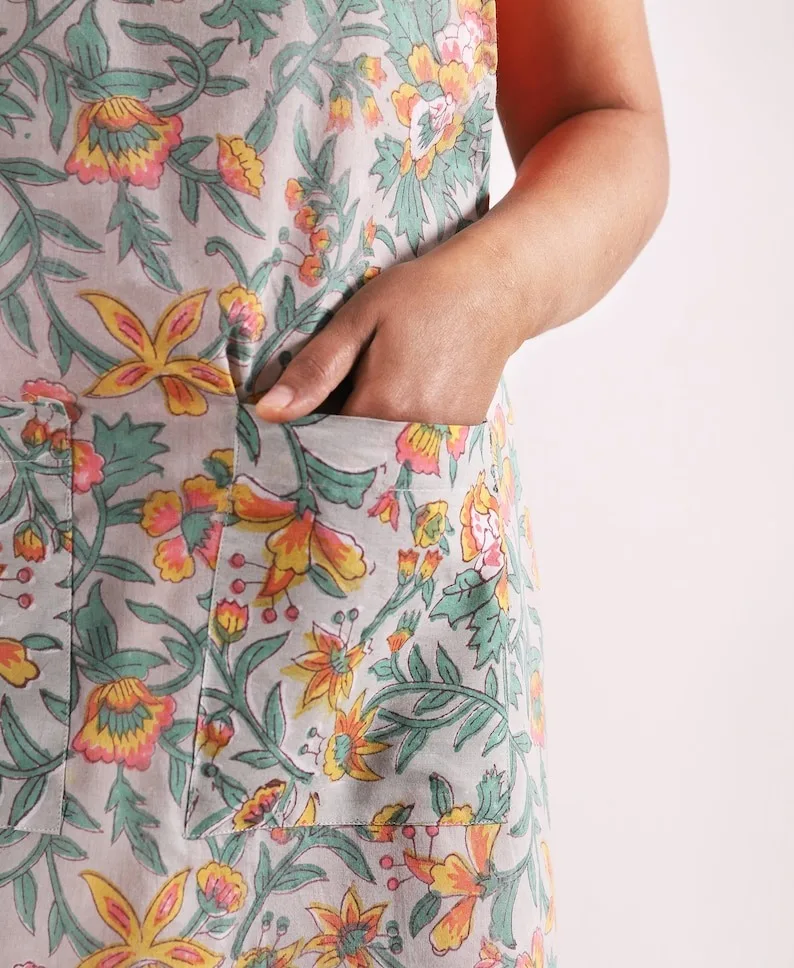 Best Selling Harvest Apron Kitchen Organic Cotton Fabric Block Printed Plain Dyed  kitchen Accessories