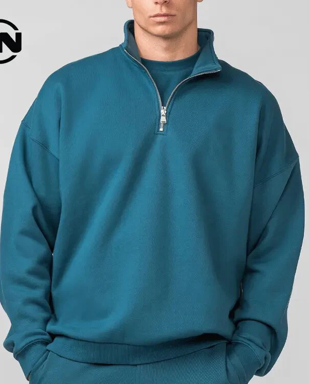 Unisex High Quality Custom 1/4 Zip Pullover Fleece Sweatshirt High Collar Hooded Crew Neck Half Zipper Cotton Men/Women Autumn