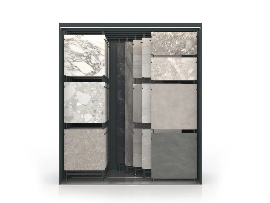 INSCA Stylish Design Ceramic Tile Display Racks 118 Tiles for Outdoor Showroom Organizer and Display Stand