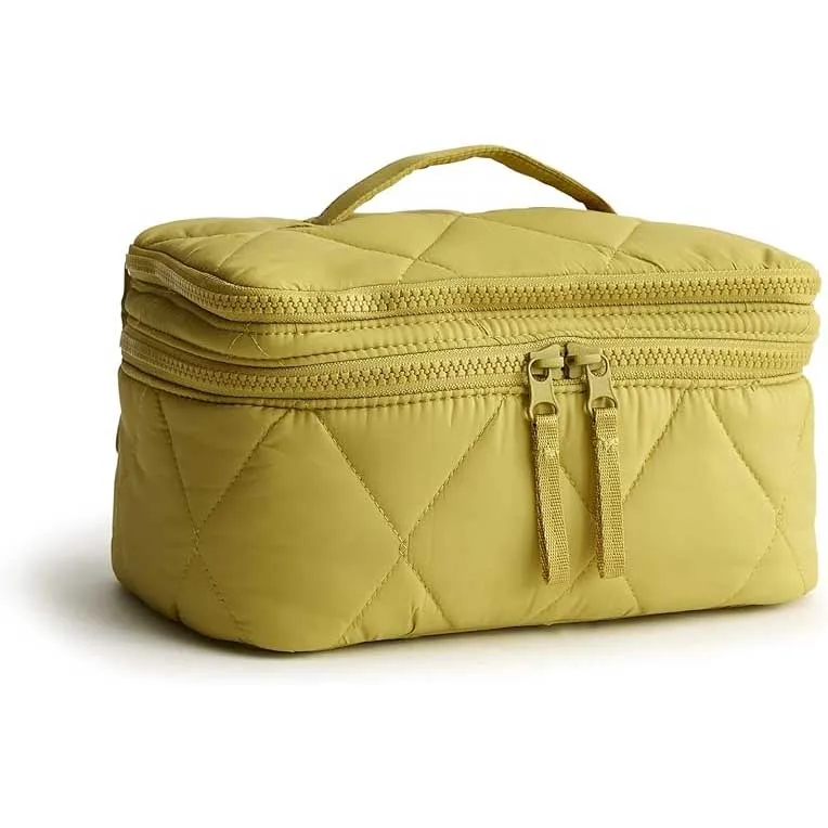 Latest Design 2024 Wholesale Large Capacity Flat Open Cosmetic Travel Bag Plaid and Embroidered Travel Bag