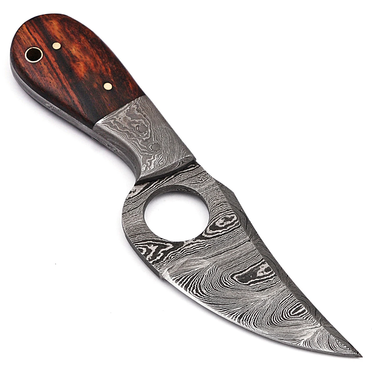 New Arrival Handmade Damascus Steel Skinner Multifunctional Portable Knife With Finger Hole and Leather Cover