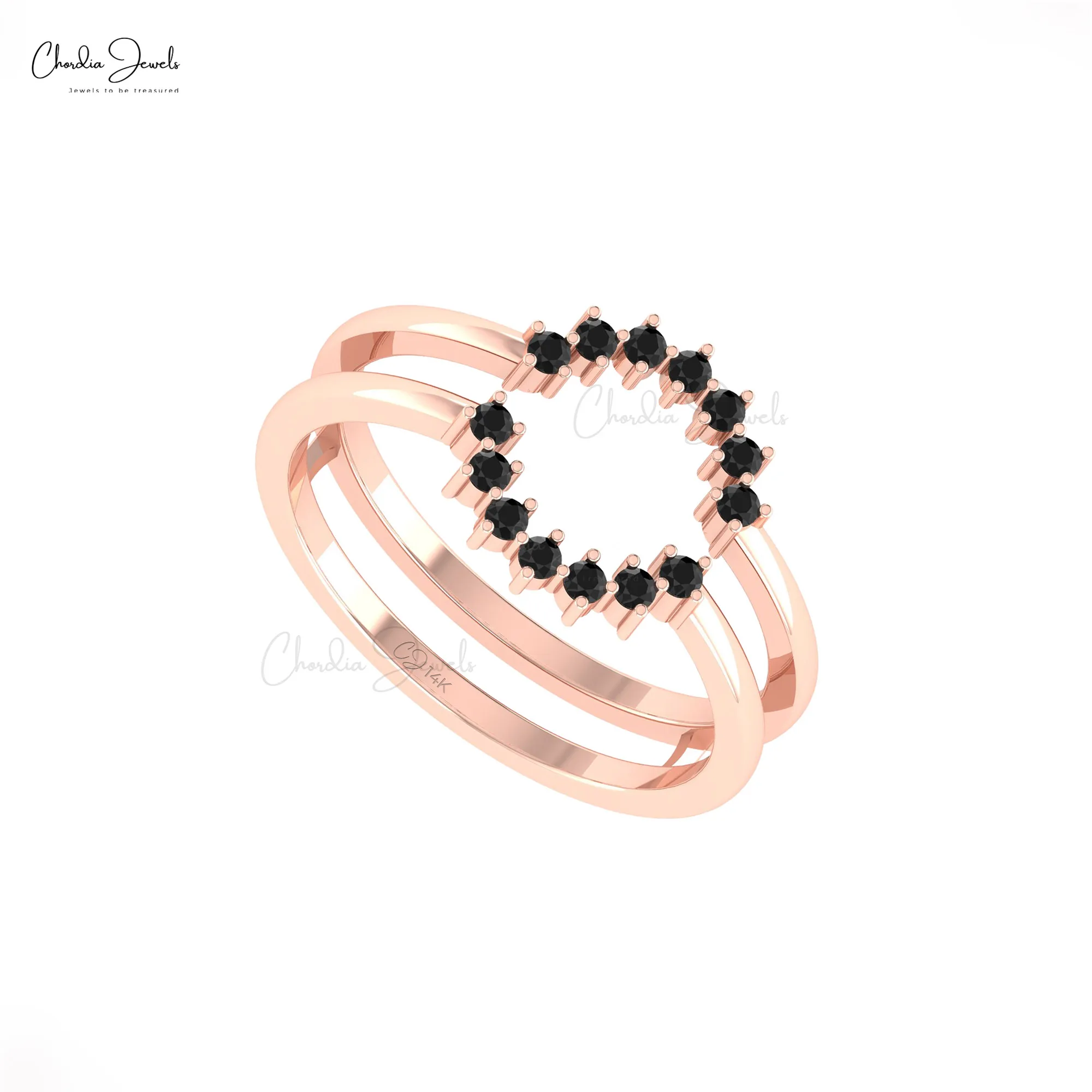 Hot Selling Products 2024 14k Solid Gold Black Diamond Stacking Ring 1.5mm Round Cut Engagement Rings For Women Wholesale Items