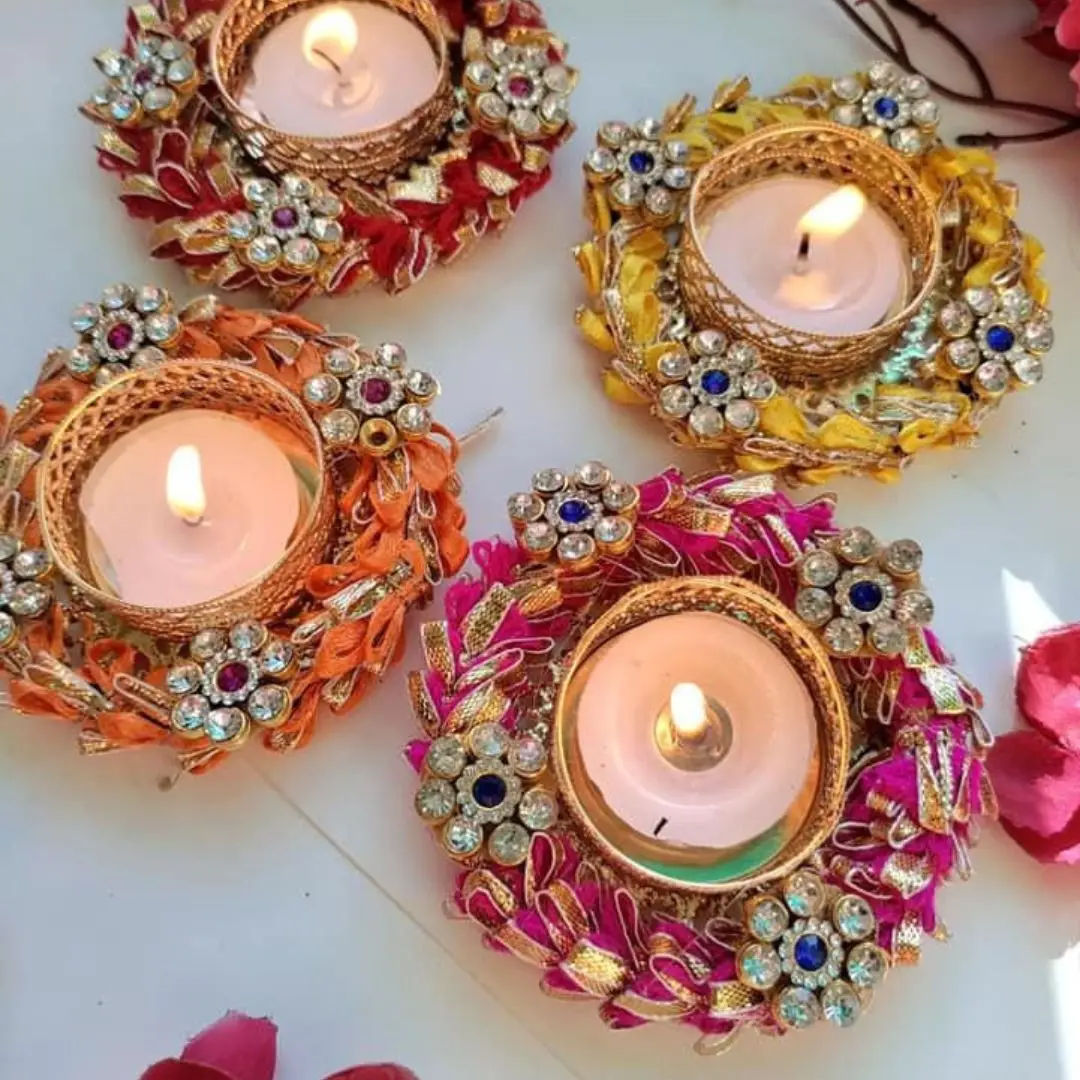 Multi Color Wedding Event Purpose Diwali Diya Gift Festive Diwali Decor Multicolor Tealight Holders for Joyful Celebrations