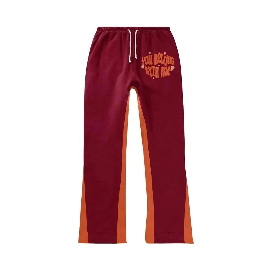 Two Piece Pants Sets Mens Tracksuit Fleece Embroidery or Foaming Print Custom Stacked Flared Sweatpants Fleece Wholesale