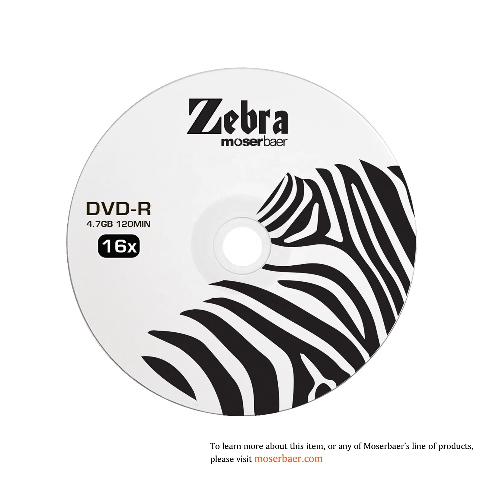 Moserbaer Zebra DVD-R 16X 4.7GB Branded Logo Recordable Media Disc-50 Pack Spindle