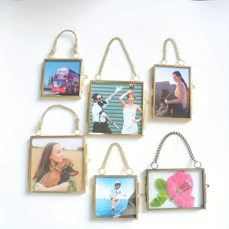 Photo Albums & Accessories Family Picture Display Frames Vintage Gold Real Glass Wall Mounted Photo Frame