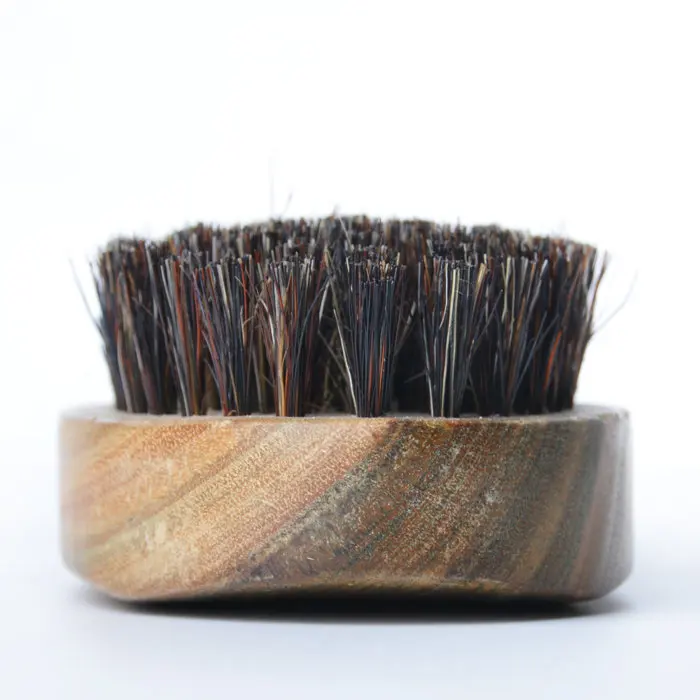 High quality Green sandalwood handle wild boar bristle beard oil brush with customized laser logo free sample