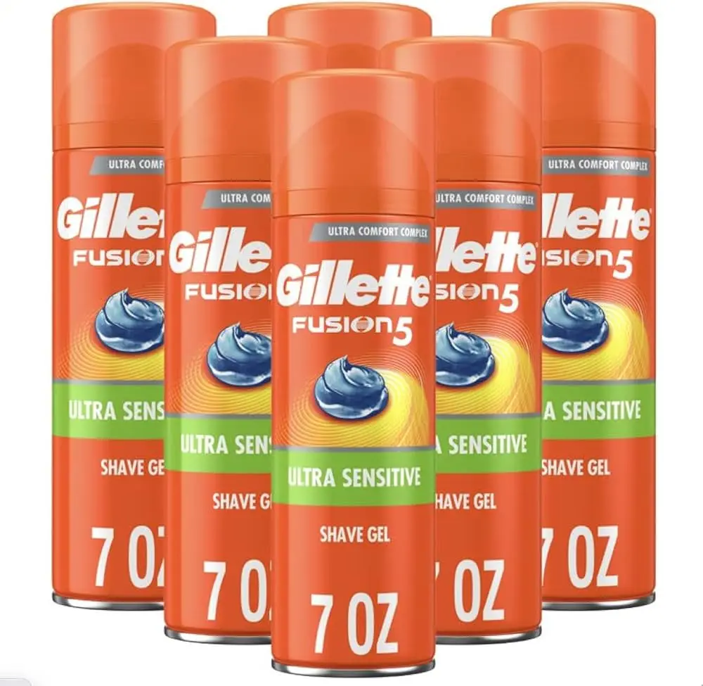 Gillette Fusion5 Ultra Sensitive Shave Gel, 7Oz, Pack Of 6