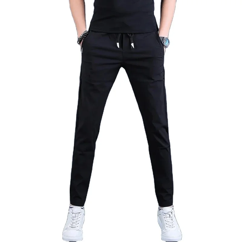 Summer Casual Sport Joggers Pants Men Fashion Korean Style Blue Slim Fit Drawstring Trousers