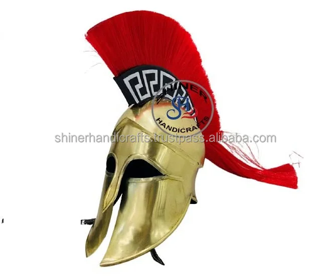 Средневековый греческий Спартанский коринский шлем 18 калибра стальная Античная Броня с красным шлейфом Латунный Шлем F деревянной