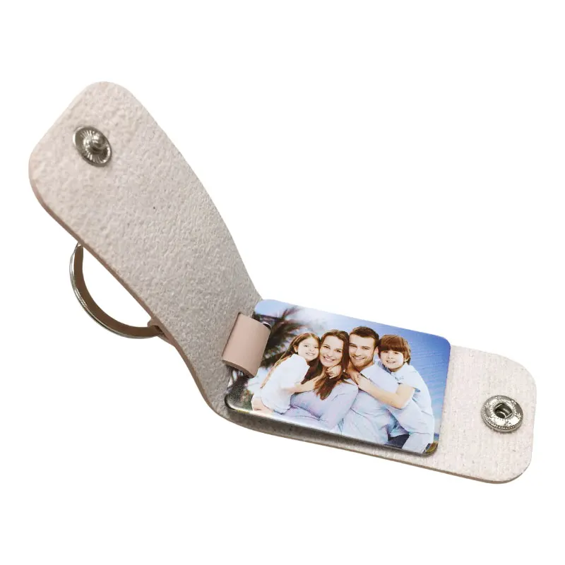 Family gifts custom album keychain laser engravable leather photo keyring