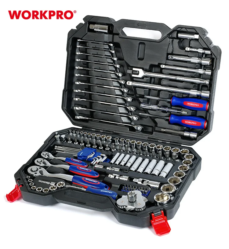 WORKPRO 123PC CR-V Steel 1/4' 3/8' 1/2' Drive Mechanics Tool Set Socket Wrench Set