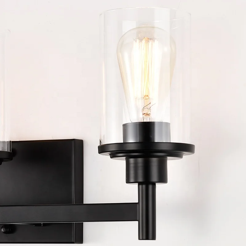 Modern 3-Light Fixture Wall Mounted Matte Black Lighted Mirror Vanity Lights For Bathroom