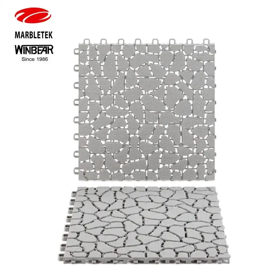 Stylish Interlocking Non Slip Foam Mats for Bathroom Floor with Diamond Marble Look
