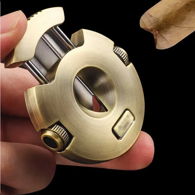 Personalized Logo Table Top Fancy Round Gold Metal Luxury Custom V Cigar Cutters