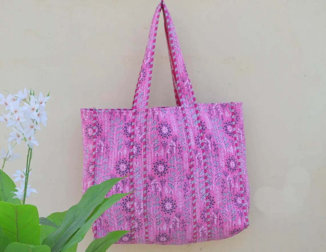 Indian Handmade Cotton Quilted Fabric Tote Shopping Bag Ethnic Boho Hippie Market Shoulder Bag