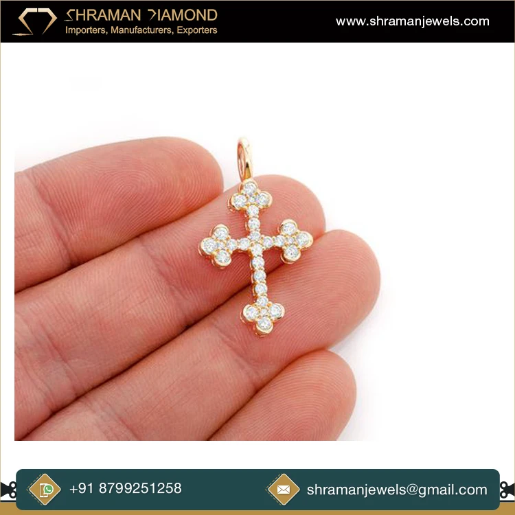 2024 Latest Collection of Eye Catching Design 0.86 CTS 14K Gold Custom Iced Out Natural Diamond Cross VS Pendant at Bulk Price