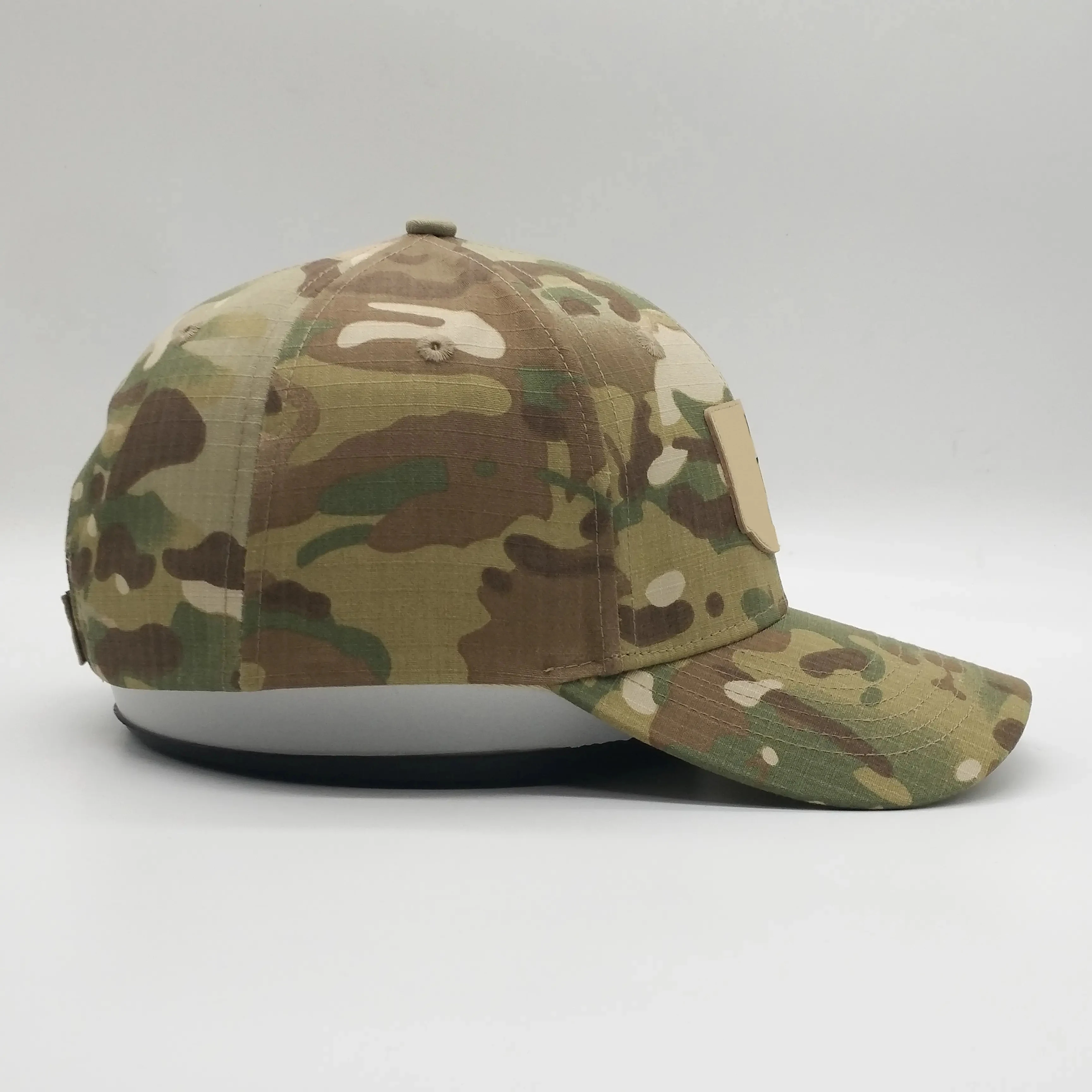 High Quality Wholesale Custom Cheap 6 Pane Structured Ripstop Tactical Camo Faux Leather Patch Magic Tape Closure Baseball Hat