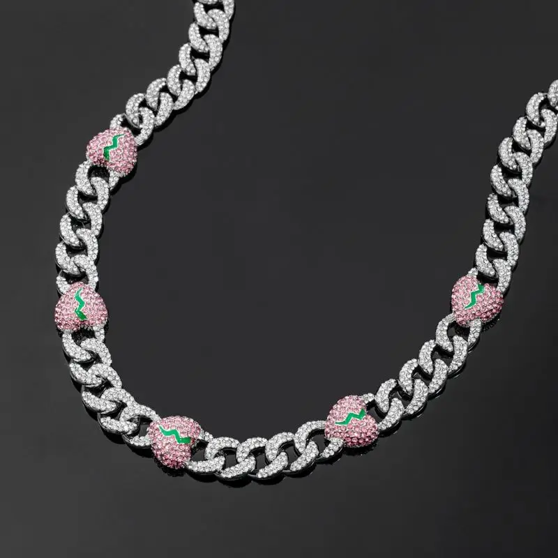 High Quality Men Fashion Heart Broken Lab Grown Diamond 14K Solid White Gold Cuban Link Chain Hip Hop Iced Out Necklace Jewelry