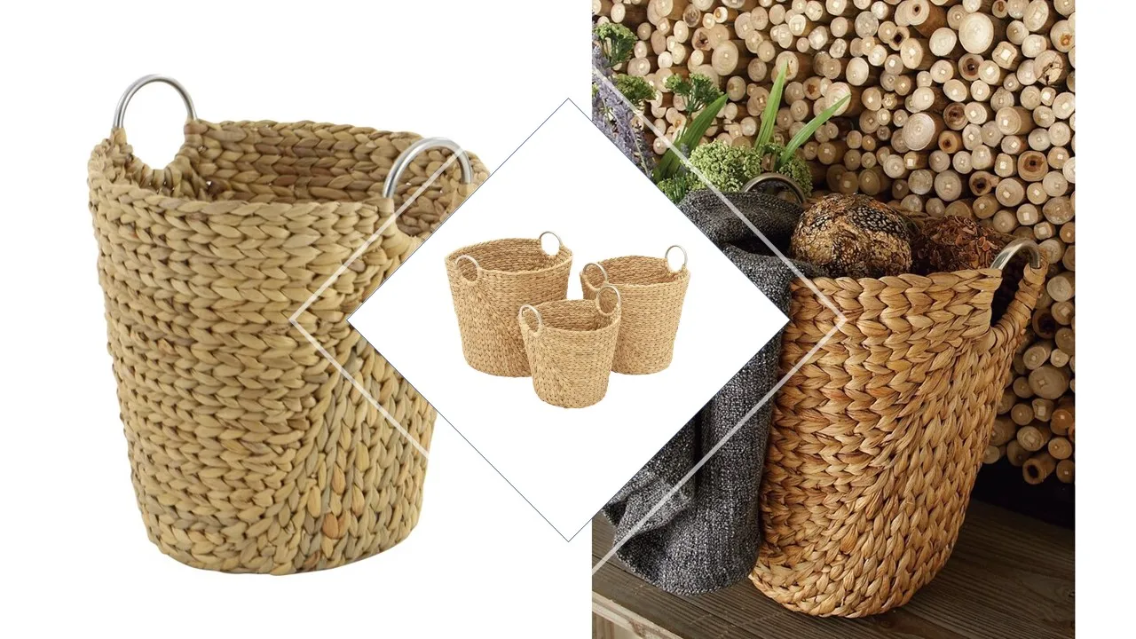 Натуральная круглая плетеная корзина для хранения гиацинта с ручками из прочного органического материала дома