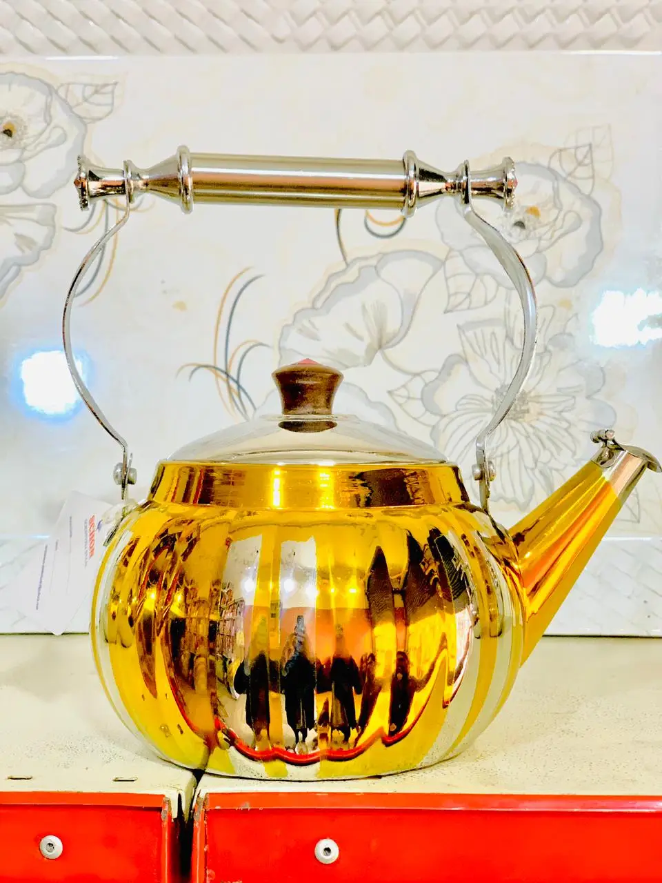 Ajwa Marhba Yellow Color Stainless Steel Tea Kettle Teapot Cookware Vintage Boiling Kettle All Kind of Steel Kettles Available