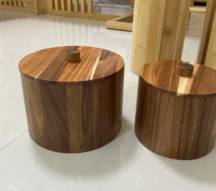 Premium round shape retro Acacia wooden barrel pail ice cooler wooden retro ice bucket