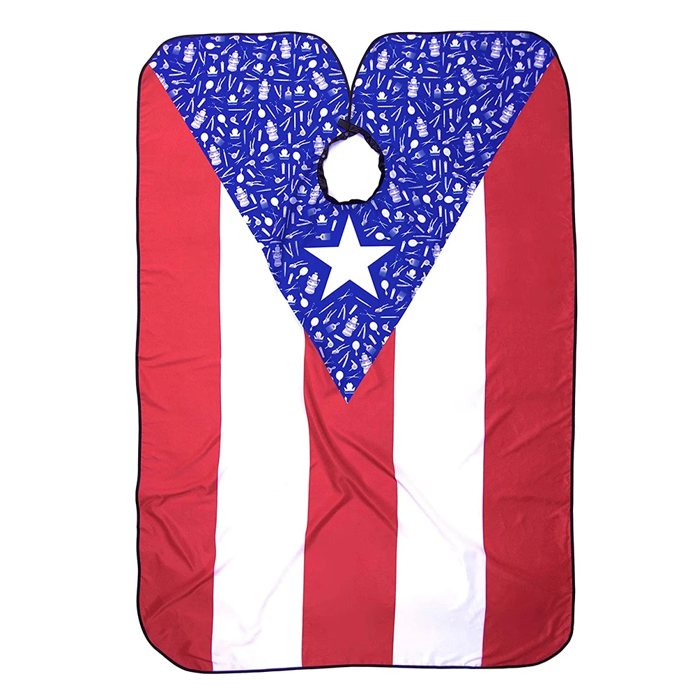 Flag Printed Barber Capes Soft and Smooth Fabric with Elastic Neckline Stainless Steel Buckle for Salon Makeup Hair Cutting