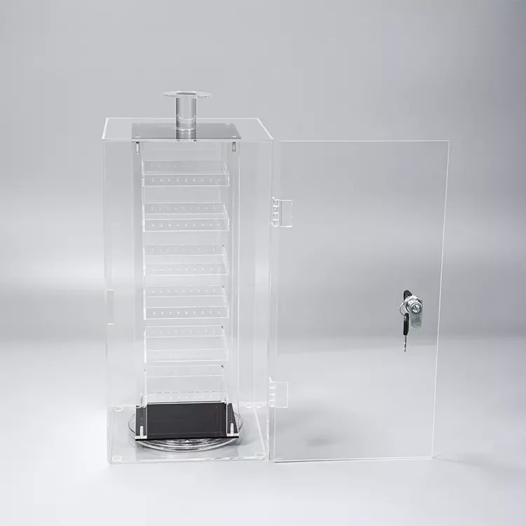 Lucite Acrylic Display Stand Rack With Lock Factory Custom Rotate Exhibition Counter Display Cabinet