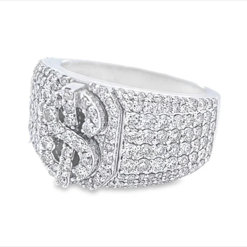 European And American Hiphop Jewelry Ring With Hollow Dollar Symbol Men Ring For Parties Natural Diamond 925 Sterling Silver