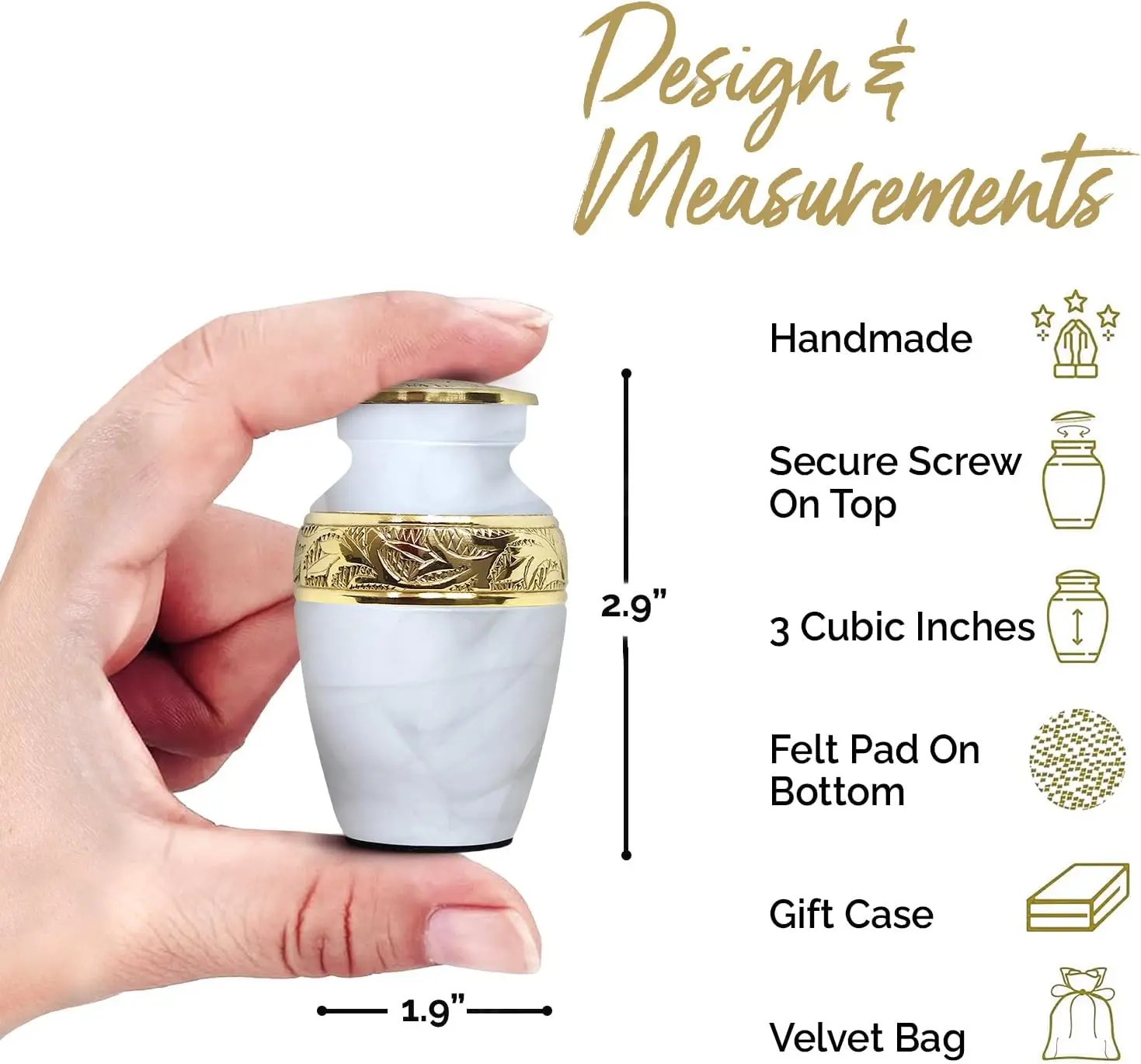 White Brass Keepsake Cremation Urn for Ashes , Hand Engraved Metal Mini Urn with Special Box Wholesale Funeral Urns Manufacturer