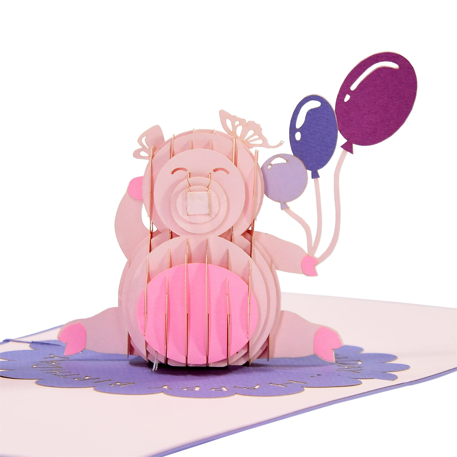 3D pop up greeting card in High Quality from Vietnam Supplier with a pink Pig Lovely for Birth day and gift for baby