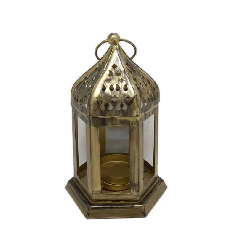 Wedding Decorative Glass & Iron Promotional Moroccan Lantern With T-Light Holder Large Size Gold Colour for Home Decoration