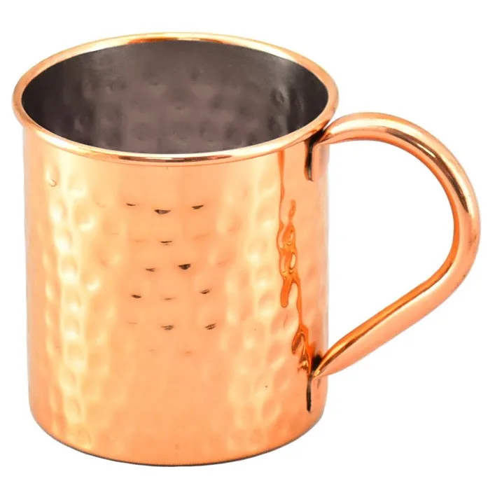 Top Selling 100% Copper Material Moscow Mule Mugs Handcrafted Cylindrical Hammered Finished Gold Brass Handle For Multi Purpose